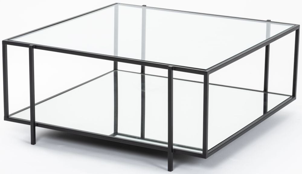 Product photograph of Clearance - Hyde Black Metal Coffee Table Square Clear Glass Top With Mirrored Bottom Shelf from Choice Furniture Superstore.