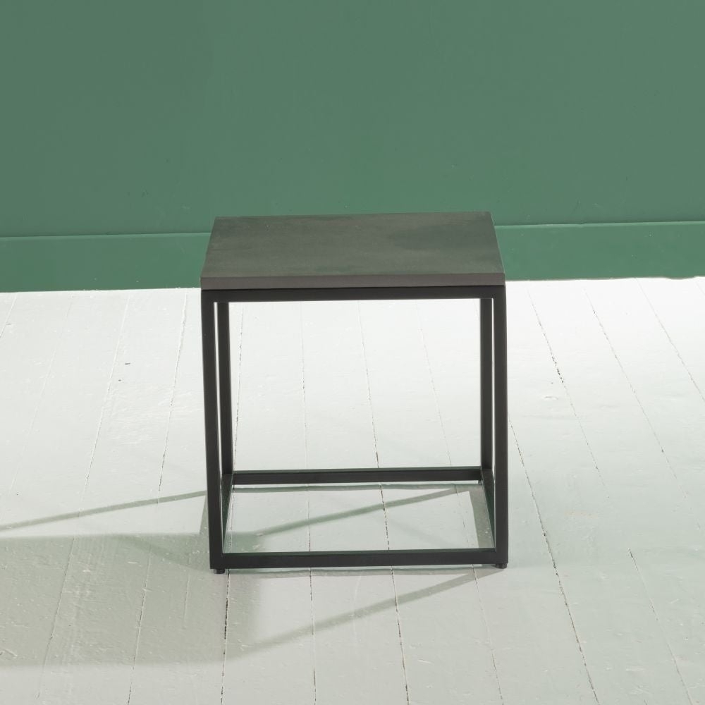 Product photograph of Clearance - Odom Grey Concrete Side Table With Black Metal Base from Choice Furniture Superstore.