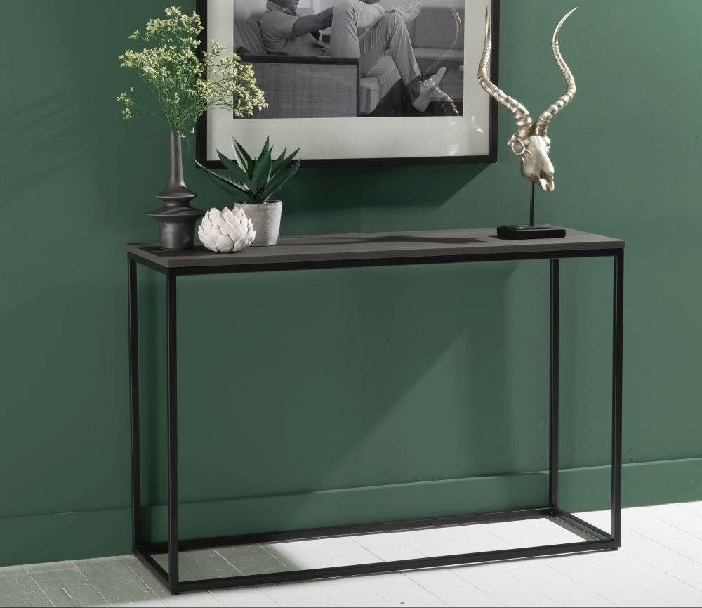 Product photograph of Clearance - Odom Grey Concrete Console Table With Black Metal Base from Choice Furniture Superstore.