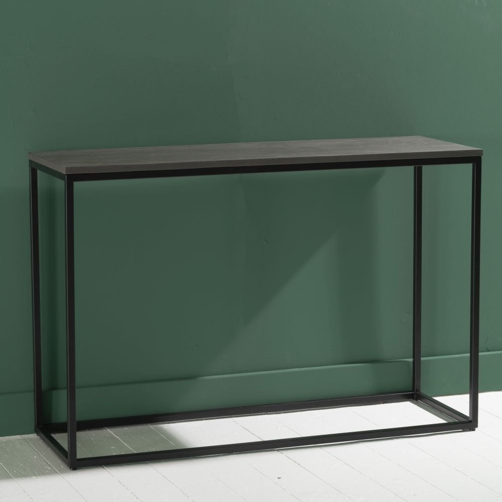 Product photograph of Clearance - Odom Grey Concrete Console Table With Black Metal Base from Choice Furniture Superstore.