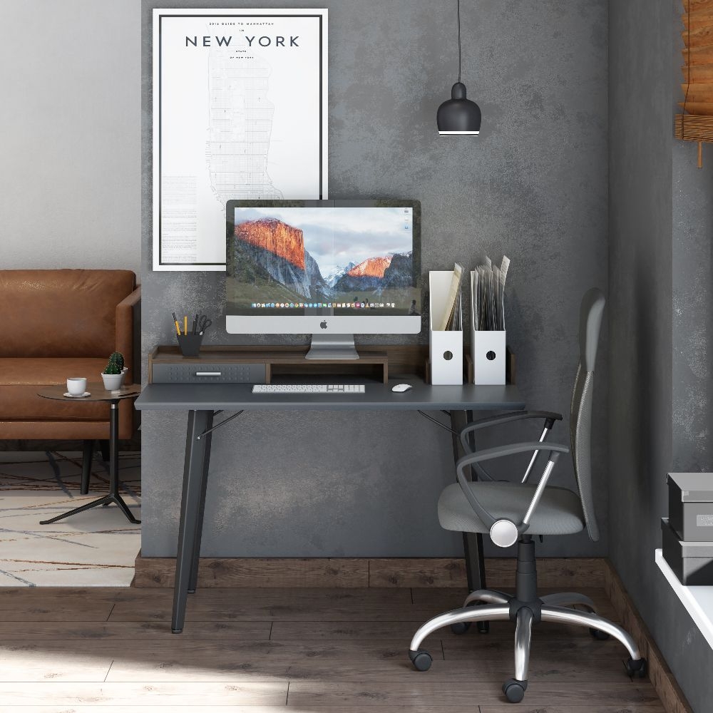 Product photograph of Alphason Memphis Charcoal Grey And Walnut Writing Desk from Choice Furniture Superstore.