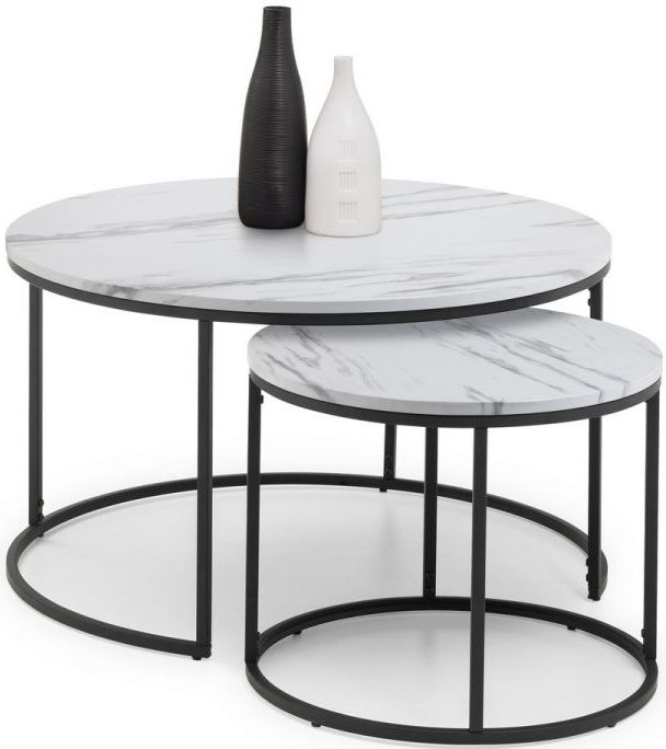 Product photograph of Bellini White Marble Effect Nest Of 2 Round Coffee Tables from Choice Furniture Superstore.