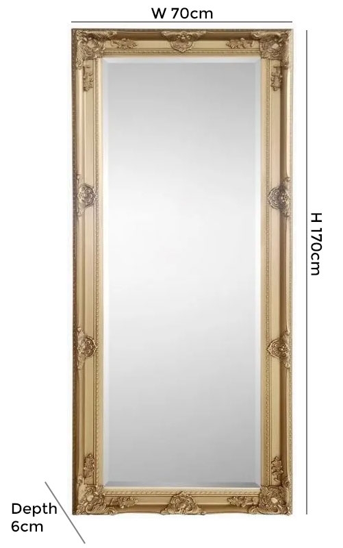 Product photograph of Palais Rectangular Leaner Mirror - 70cm X 170cm Comes In Gold White And Pewter Options from Choice Furniture Superstore.