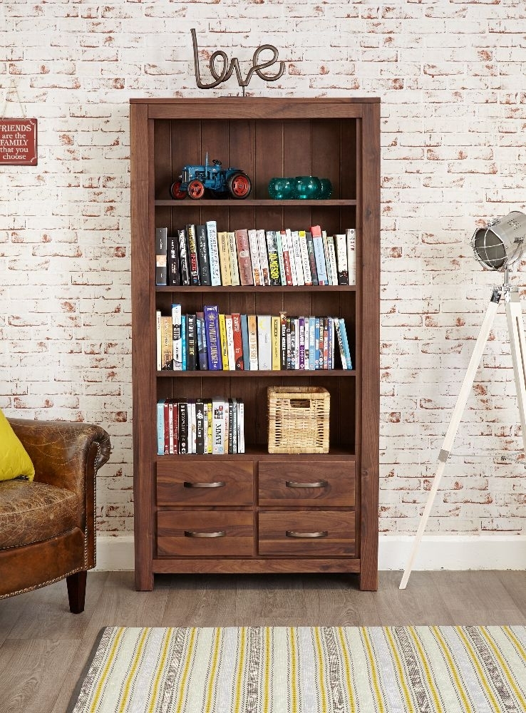 Product photograph of Mayan Walnut 4 Drawer Bookcase from Choice Furniture Superstore.