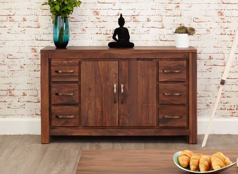 Product photograph of Mayan Walnut 2 Door 6 Drawer Sideboard from Choice Furniture Superstore.
