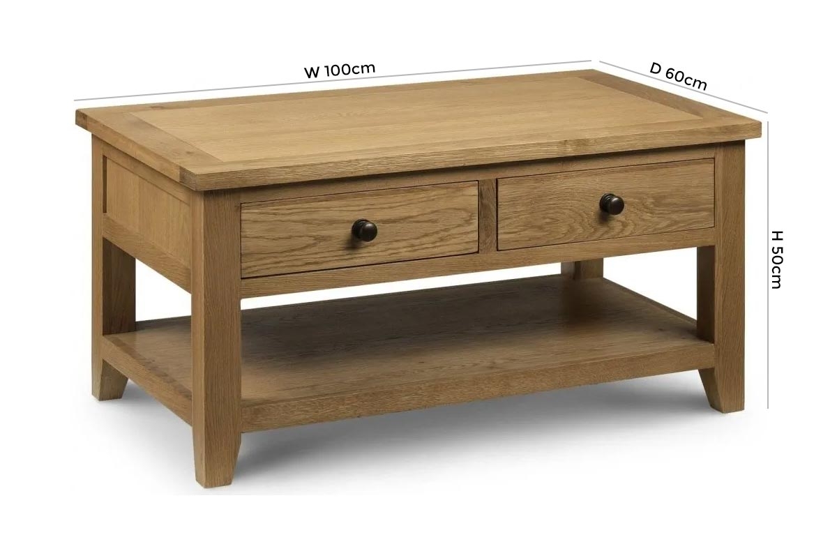 Product photograph of Astoria Oak 2 Drawer Coffee Table from Choice Furniture Superstore.