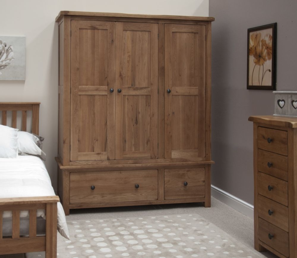 Product photograph of Homestyle Gb Rustic Oak 3 Door 2 Drawer Wardrobe from Choice Furniture Superstore.