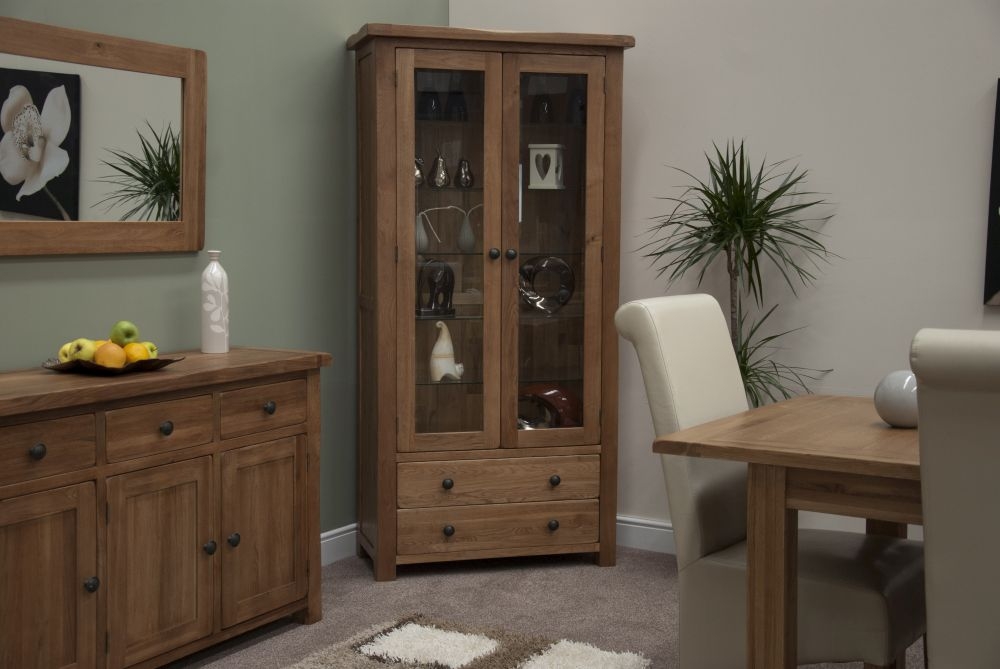 Product photograph of Homestyle Gb Rustic Oak Glass Display Cabinet from Choice Furniture Superstore.