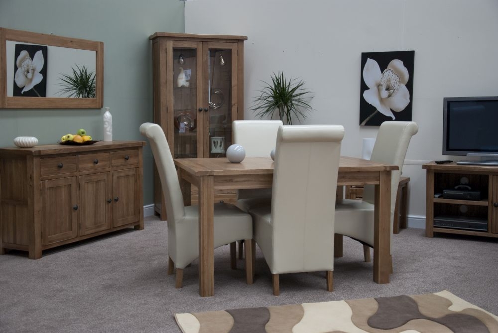 Product photograph of Homestyle Gb Rustic Oak Extending Dining Set And 4 Richmond Ivory Chairs from Choice Furniture Superstore.
