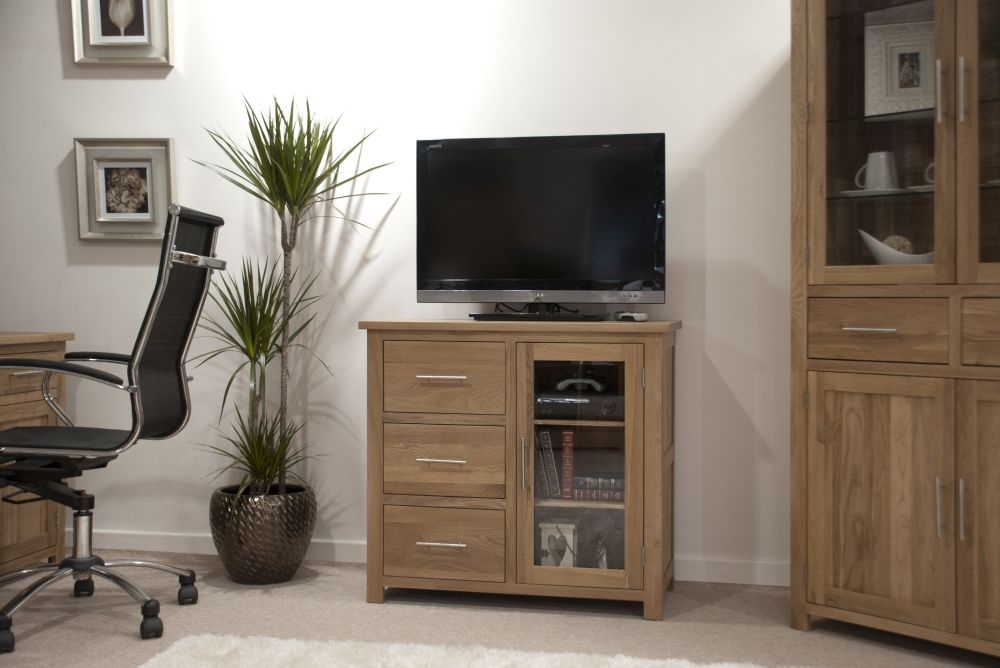 Product photograph of Homestyle Gb Opus Oak 1 Door Glazed Chest from Choice Furniture Superstore.