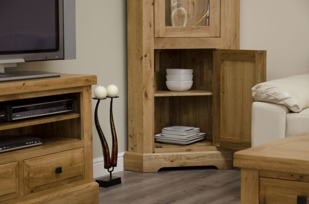 Product photograph of Homestyle Gb Deluxe Oak Corner Display Unit from Choice Furniture Superstore.