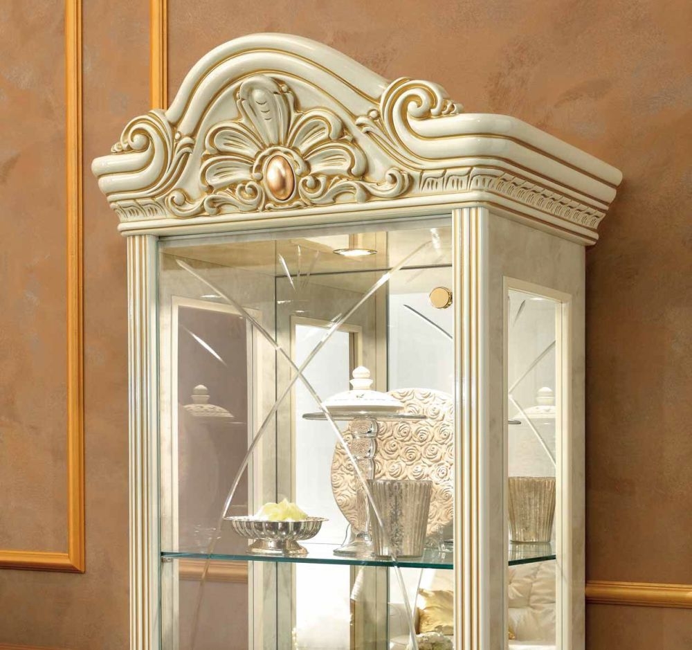 Product photograph of Camel Leonardo Day Ivory High Gloss And Gold Italian 1 Glass Door China Cabinet With Led from Choice Furniture Superstore.
