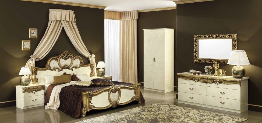 Camel Barocco Ivory and Gold Italian Leather Bed - CFS Furniture UK