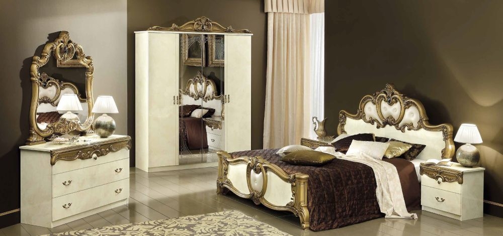 Product photograph of Camel Barocco Ivory And Gold Italian Leather Bed from Choice Furniture Superstore.