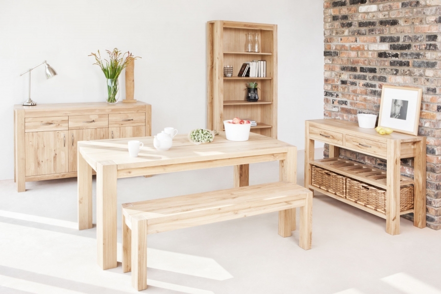 Product photograph of Goliath Oak Dining Bench For 119cm Table from Choice Furniture Superstore.