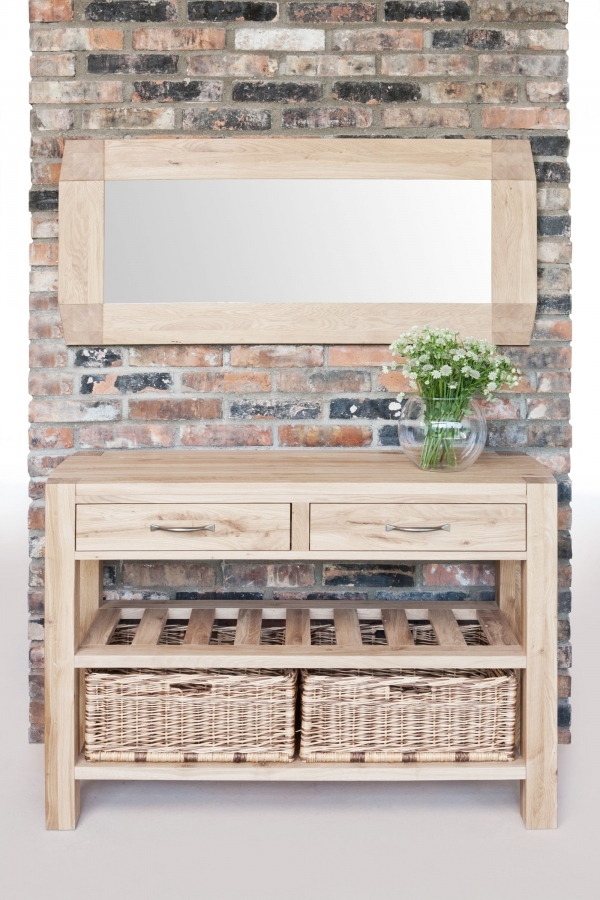 Product photograph of Sanford Oak Console Table - Double Basket from Choice Furniture Superstore.