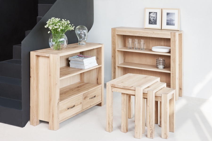 Product photograph of Goliath Oak Shelving Unit - Low from Choice Furniture Superstore.