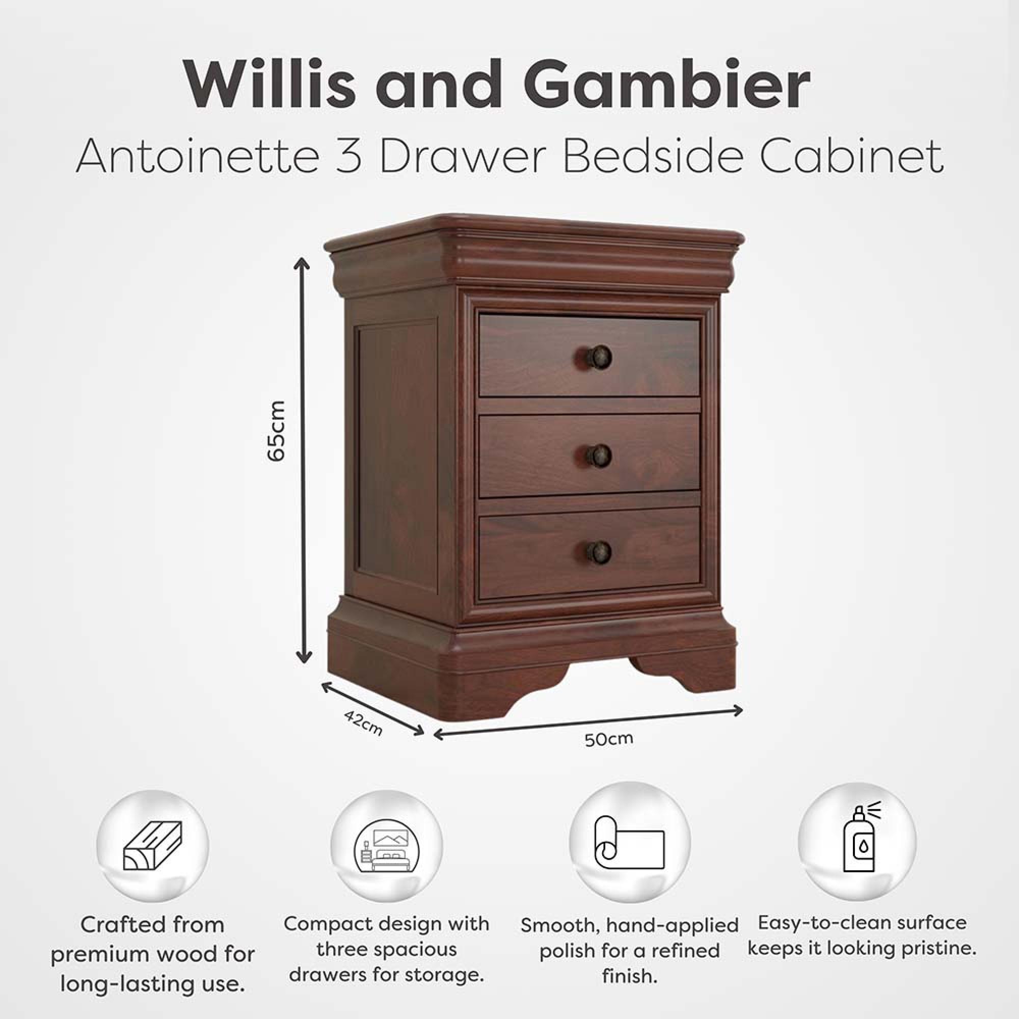 Product photograph of Willis And Gambier Antoinette Cherrywood 3 Drawer Bedside Cabinet from Choice Furniture Superstore.
