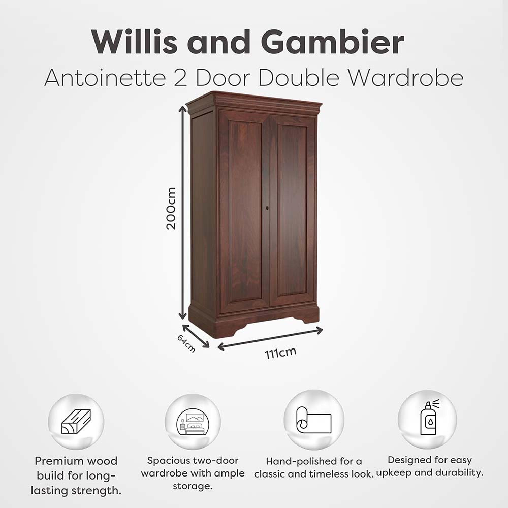 Product photograph of Willis And Gambier Antoinette Cherrywood 2 Door Wardrobe from Choice Furniture Superstore.