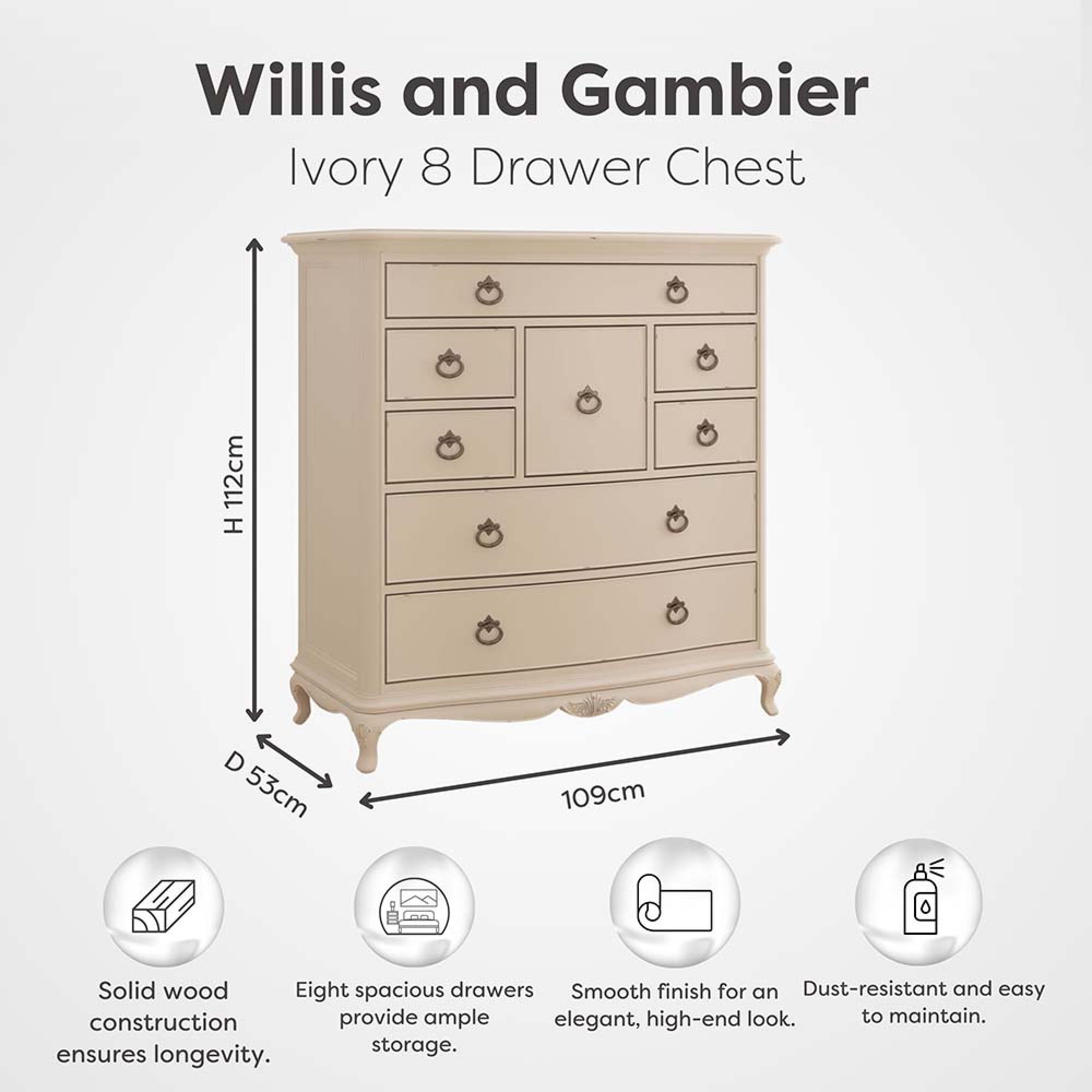 Product photograph of Willis And Gambier Ivory 8 Drawer Chest from Choice Furniture Superstore.