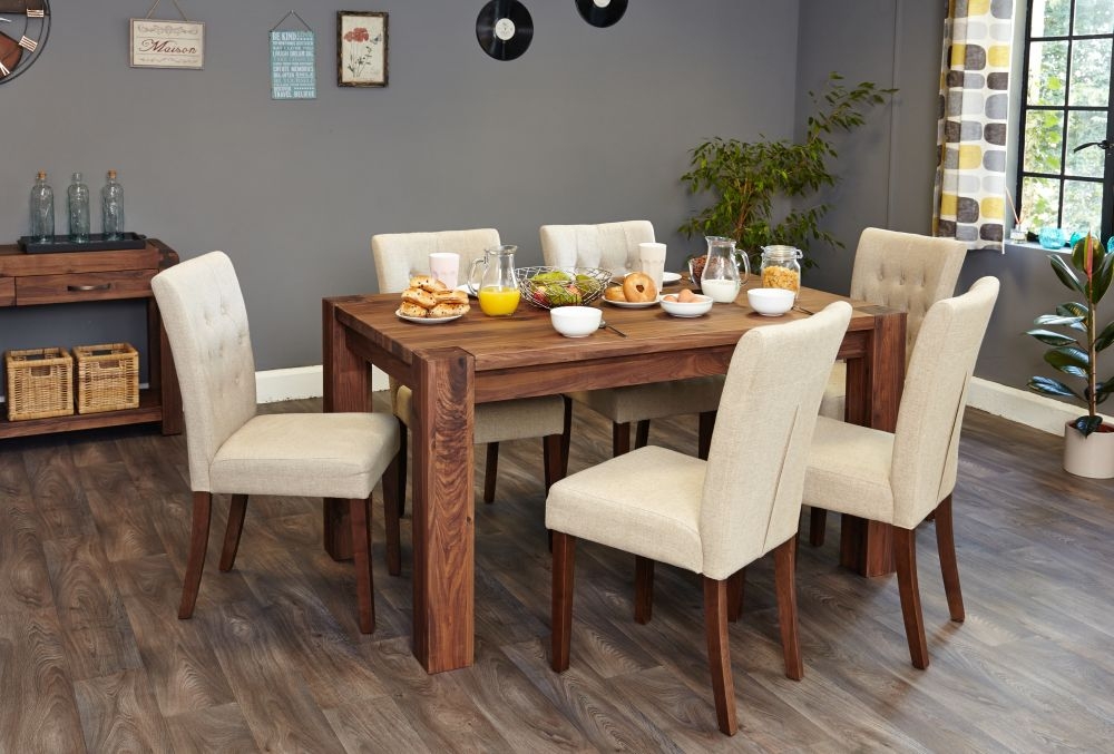 Product photograph of Shiro Walnut Biscuit Fabric Dining Chair Sold In Pairs from Choice Furniture Superstore.