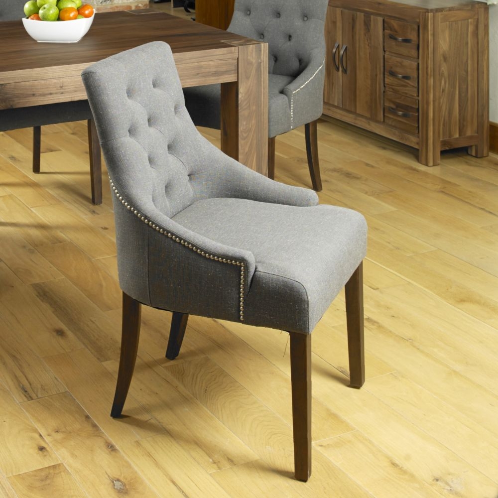 Product photograph of Shiro Walnut Slate Fabric Knockerback Dining Chair Sold In Pairs from Choice Furniture Superstore.