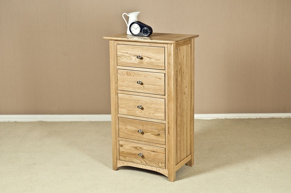 Product photograph of Shaker Oak 5 Drawer Chest from Choice Furniture Superstore.