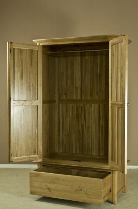 Product photograph of Shaker Oak 2 Door 1 Drawer Wardrobe from Choice Furniture Superstore.
