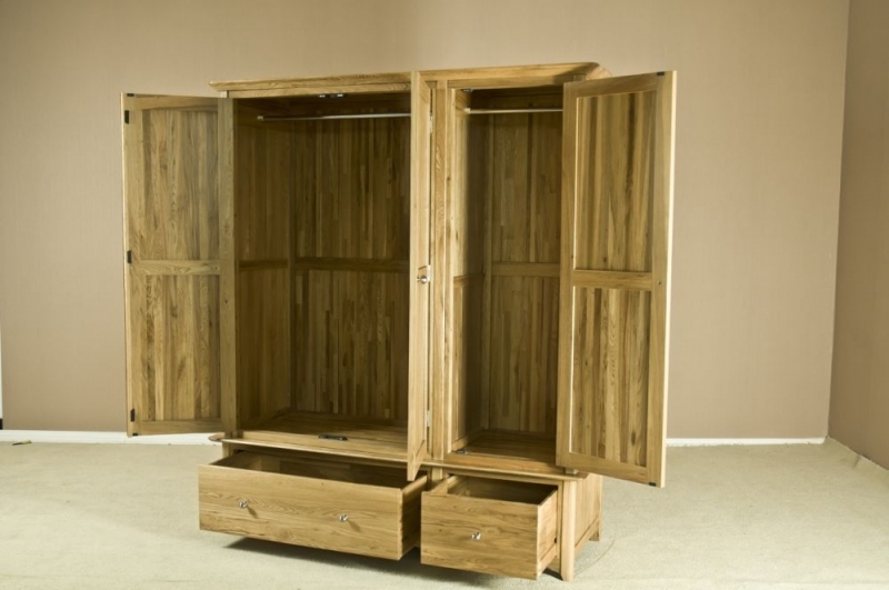 Product photograph of Shaker Oak 3 Door 2 Drawer Wardrobe from Choice Furniture Superstore.