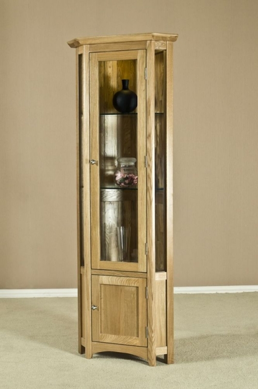 Product photograph of Shaker Oak Corner Display Cabinet from Choice Furniture Superstore.
