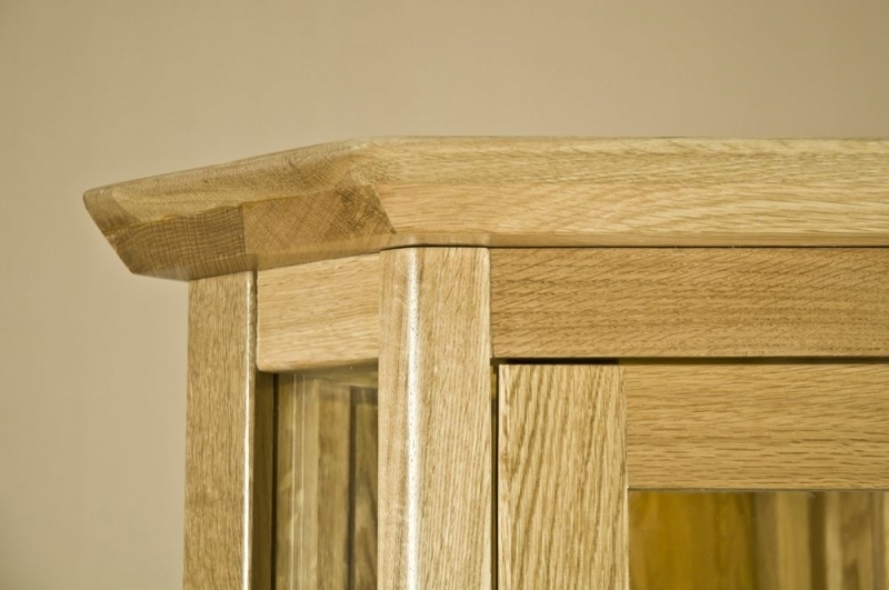 Product photograph of Shaker Oak Corner Display Cabinet from Choice Furniture Superstore.