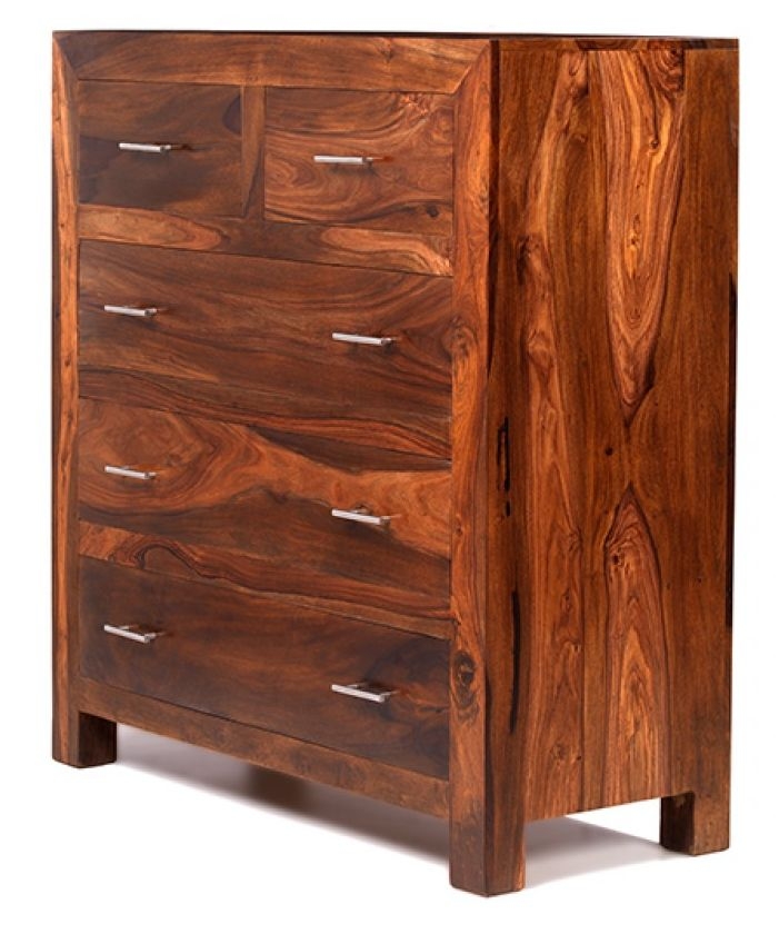 Product photograph of Cube Honey Lacquered Sheesham Chest 3 2 Drawers from Choice Furniture Superstore.