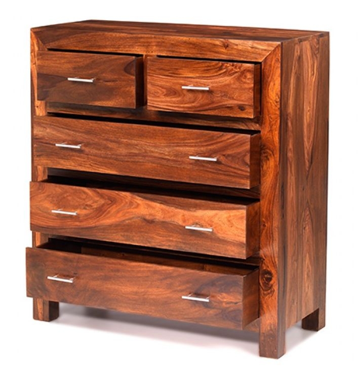 Product photograph of Cube Honey Lacquered Sheesham Chest 3 2 Drawers from Choice Furniture Superstore.