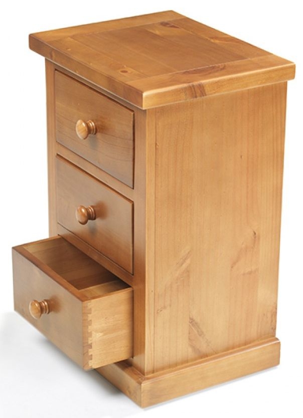 Product photograph of Churchill Waxed Pine Narrow Bedside Cabinet 39cm W With 3 Drawers from Choice Furniture Superstore.