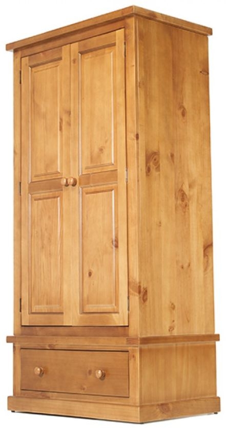 Product photograph of Churchill Waxed Pine Double Wardrobe 2 Doors With 1 Bottom Storage Drawer from Choice Furniture Superstore.