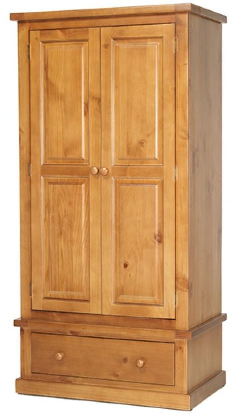 Product photograph of Churchill Waxed Pine Double Wardrobe 2 Doors With 1 Bottom Storage Drawer from Choice Furniture Superstore.