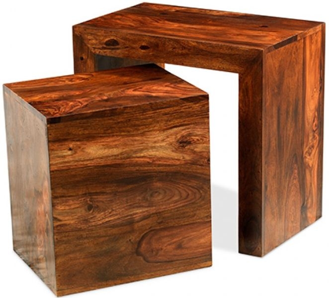 Product photograph of Cube Honey Lacquered Sheesham Cube Nest Set Of 2 from Choice Furniture Superstore.