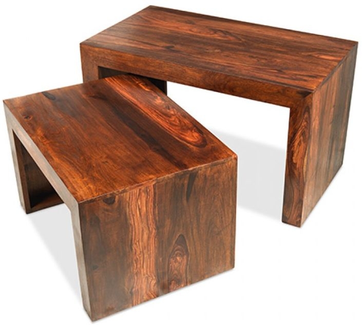 Product photograph of Cube Honey Lacquered Sheesham Nest Of Tables Set Of 2 from Choice Furniture Superstore.