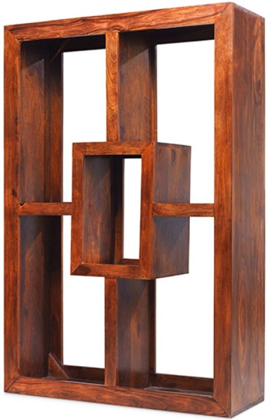 Product photograph of Cube Honey Lacquered Sheesham Open Display Unit 4 Shelves Bookshelf from Choice Furniture Superstore.