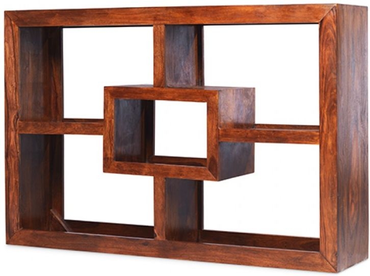 Product photograph of Cube Honey Lacquered Sheesham Open Display Unit 4 Shelves Bookshelf from Choice Furniture Superstore.