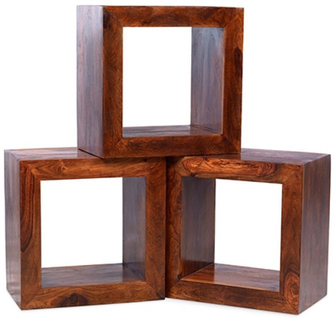 Product photograph of Cube Honey Lacquered Sheesham 1 Hole Cube from Choice Furniture Superstore.