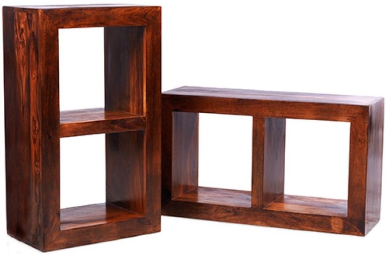 Product photograph of Cube Honey Lacquered Sheesham 2 Hole Cube from Choice Furniture Superstore.