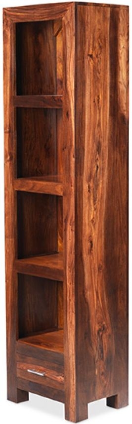 Product photograph of Cube Honey Lacquered Sheesham Slim Jim Bookcase 177cm Tall Bookshelf With 1 Storage Drawer from Choice Furniture Superstore.