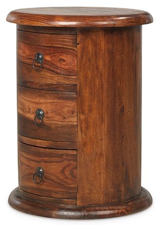 Product photograph of Indian Sheesham Solid Wood Round Drum Chest 3 Drawers from Choice Furniture Superstore.