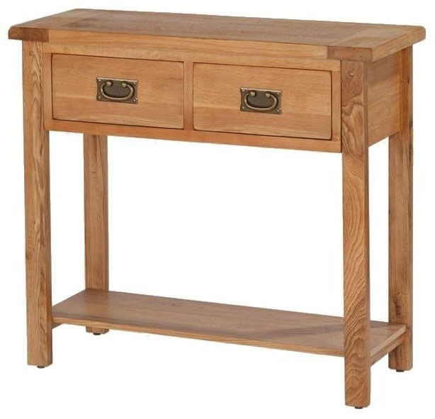Product photograph of Cherington Rustic Oak Console Table 2 Drawers With Bottom Shelf from Choice Furniture Superstore.