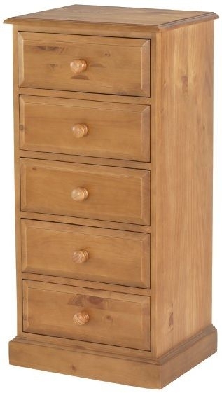 Product photograph of Henbury Lacquered Pine Narrow Chest 5 Drawers Tallboy from Choice Furniture Superstore.