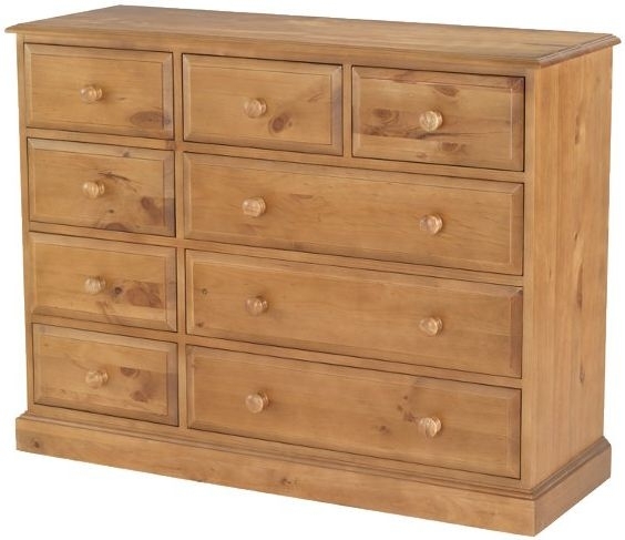 Product photograph of Henbury Lacquered Pine Wide Chest 9 Drawers from Choice Furniture Superstore.