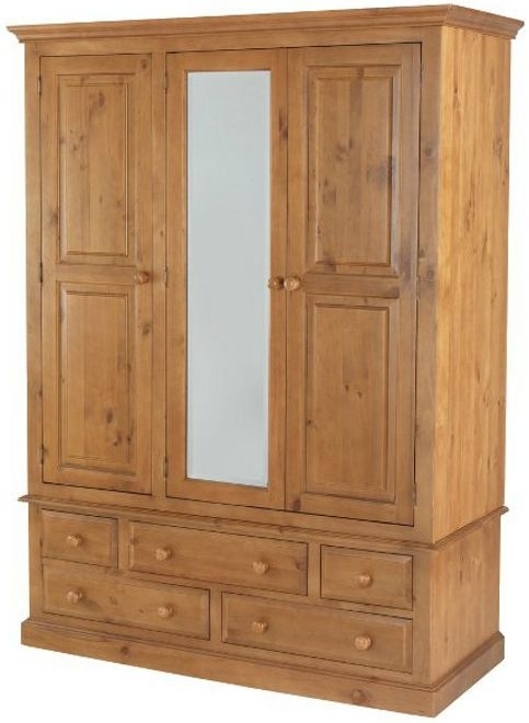 Product photograph of Henbury Lacquered Pine Combi Wardrobe 3 Doors Mirror Front With 5 Drawers from Choice Furniture Superstore.