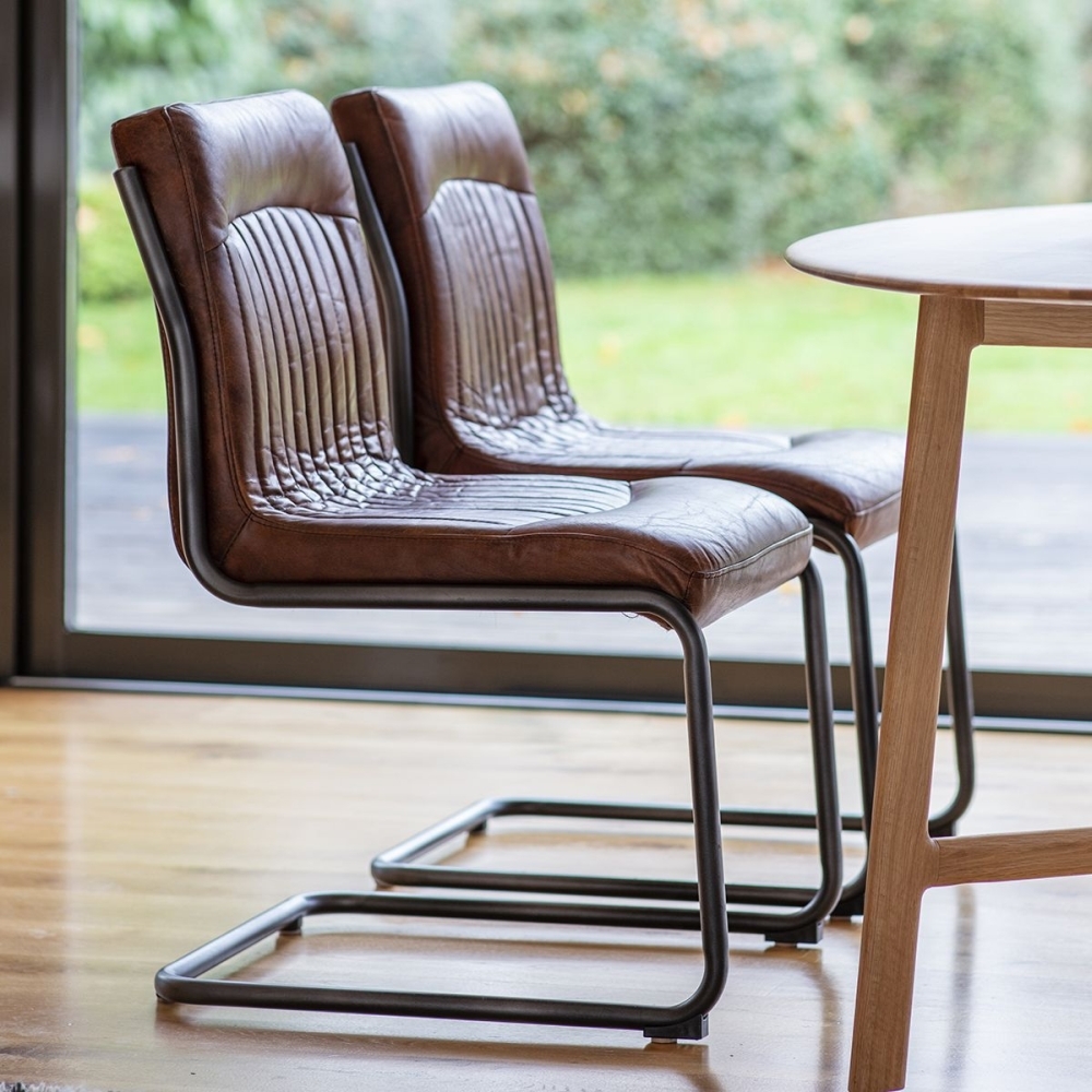 Product photograph of Set Of 2 Capri Brown Leather Dining Chair from Choice Furniture Superstore.