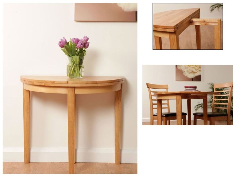 Product photograph of Hanover Light Oak 45cm-90cm Half Moon Console Table from Choice Furniture Superstore.